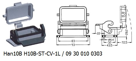 Han 10B H10B-ST-CV-1L 09 30 010 0303 Bulkhead panel mounting 1lever with cover OUKERUI Harting ILME Heavy duty connector.jpg